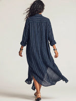Loose-fit Casual Striped Linen-cotton Shirt Dress