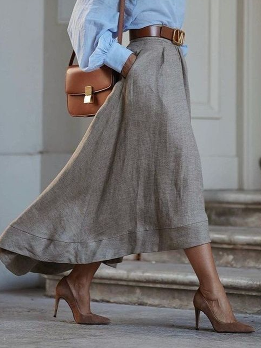 Elegant Irregular Hem Linen-cotton Blend Skirt