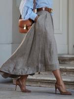 Elegant Irregular Hem Linen-cotton Blend Skirt