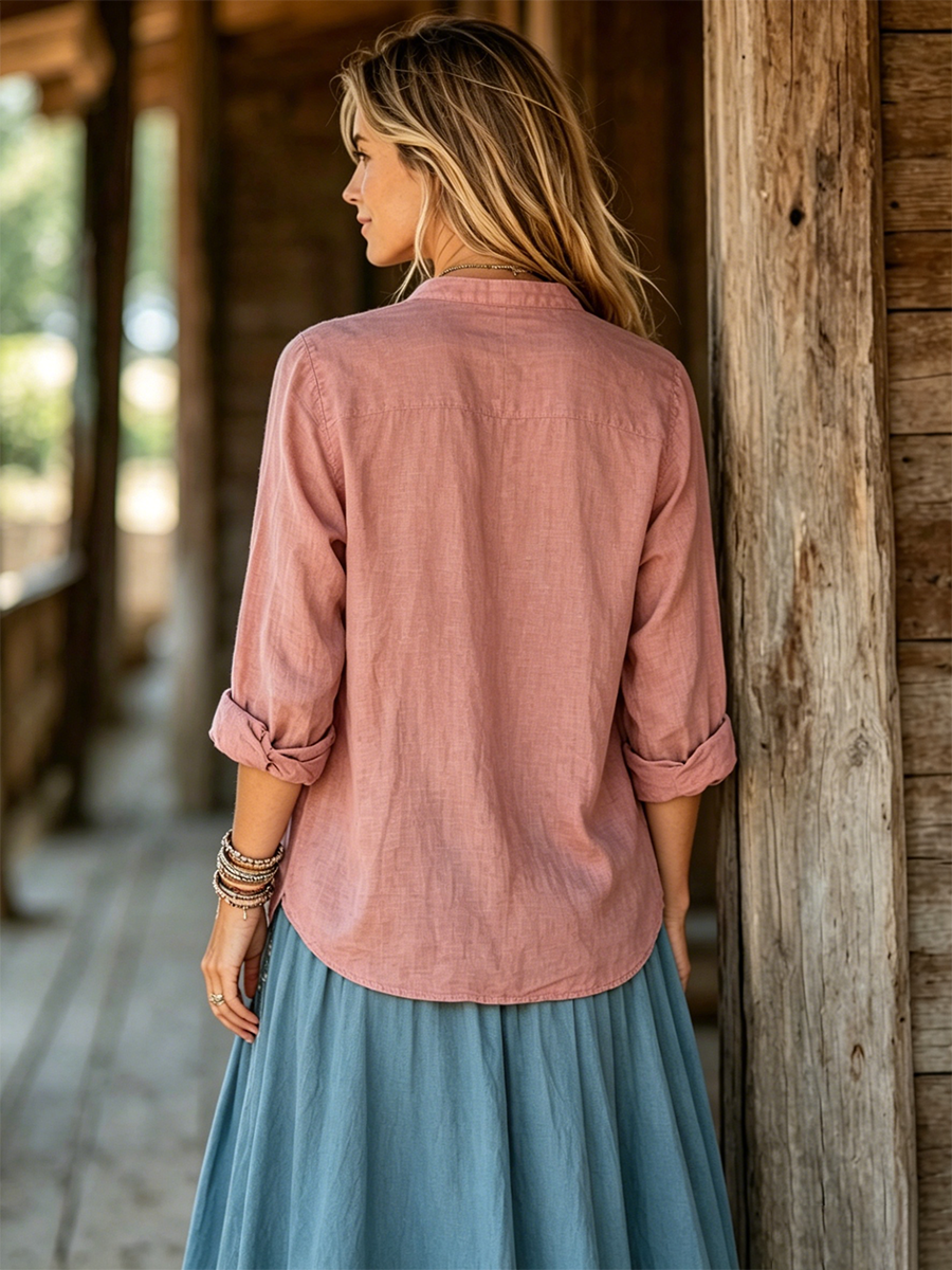 Floral Embroidered Linen-cotton Shirt