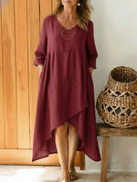 Casual V-neck Irregular Hem Denim Cotton Dress