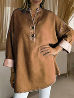 Women's V-neck Long-sleeved Loose-fitting Denim Top