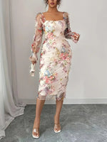Women's Elegant Romantic Mesh Floral Print Dress