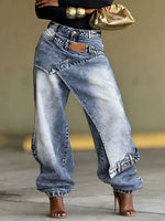 Women's Washed Wide-leg Jeans With Layered Panel Detail