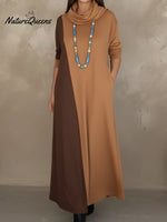 Retro Cowl Collar Color Block Knit Dress