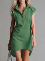 Women's Solid Color Lapel Short-sleeved Casual Loose Cotton Dress