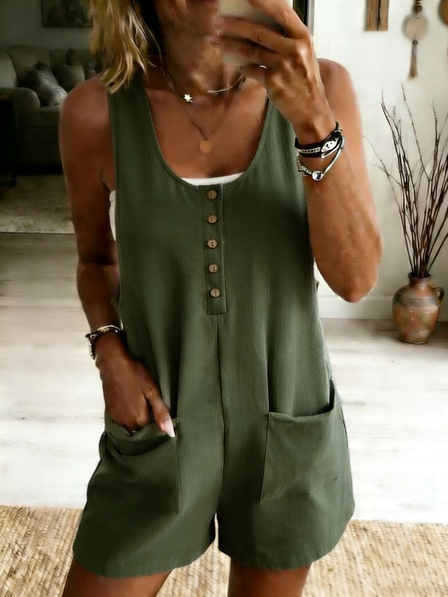 Women's Casual Button-front Pocket Jumpsuit