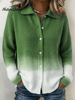 Casual Gradient Blue Shirt Button Knit Sweater