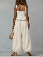 Women's Cotton-linen Embroidered Vest Lantern Wide-leg Pants