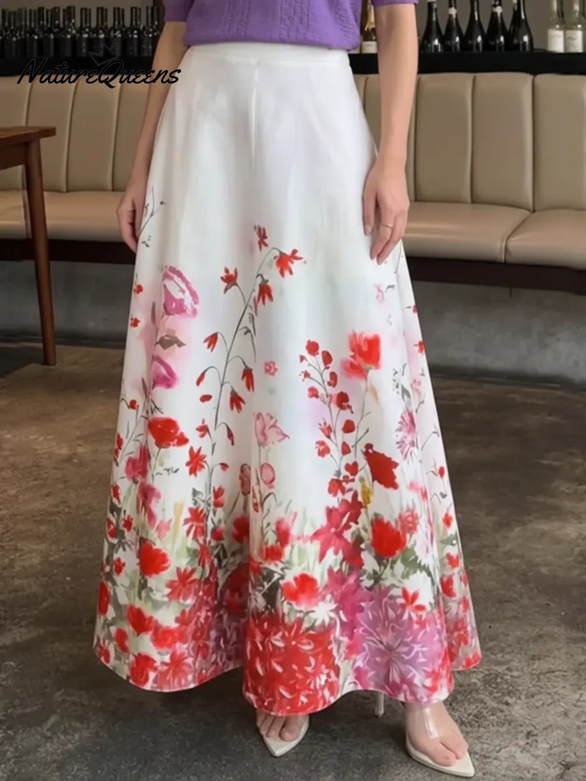 Women's colorful floral print A-line skirt