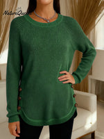 Women's Solid Color Round Neck Long Sleeve Casual Loose Knit Sweater