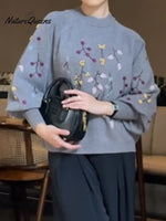 Women's Cozy Three-dimensional Embroidered And Beaded Pullover Sweater