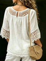 Women's White Lace-trimmed Three-quarter Sleeve Shirt