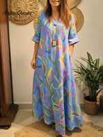 Artistic Colorful Brushstroke Print Loose Linen Dress
