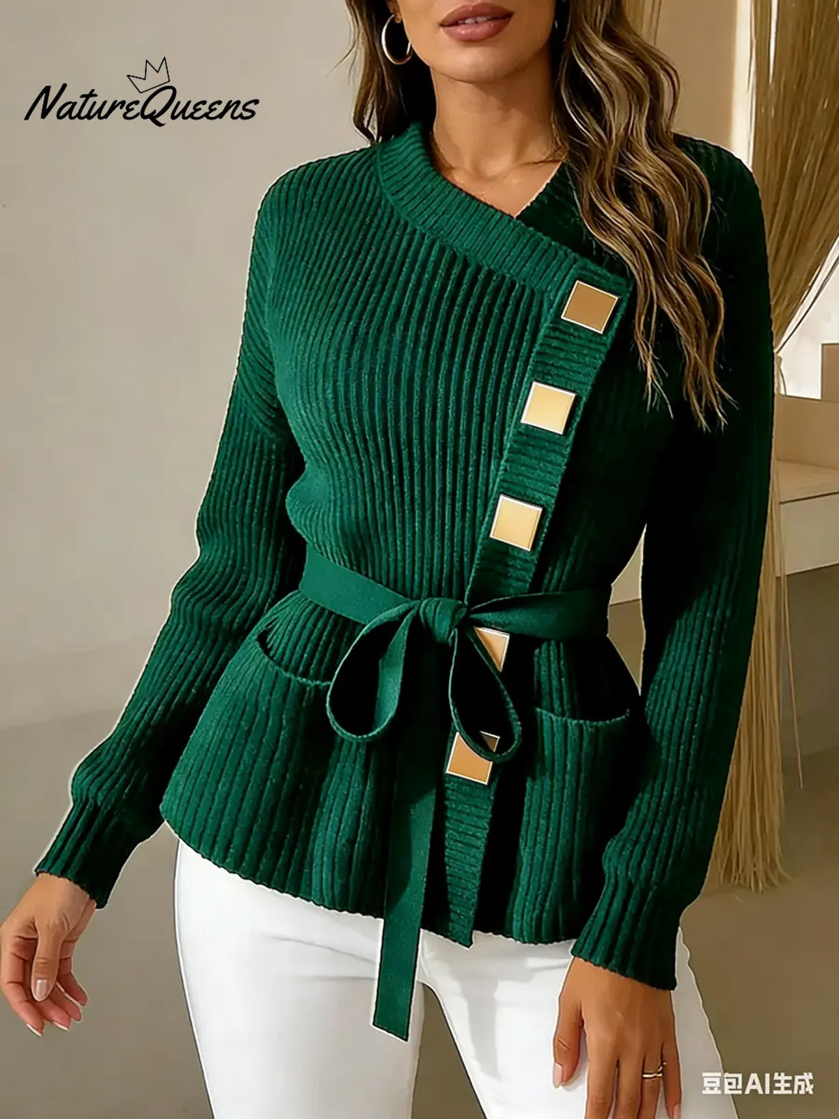 Women's Solid Color Cardigan Collar Long Sleeve Casual Loose Knit Top