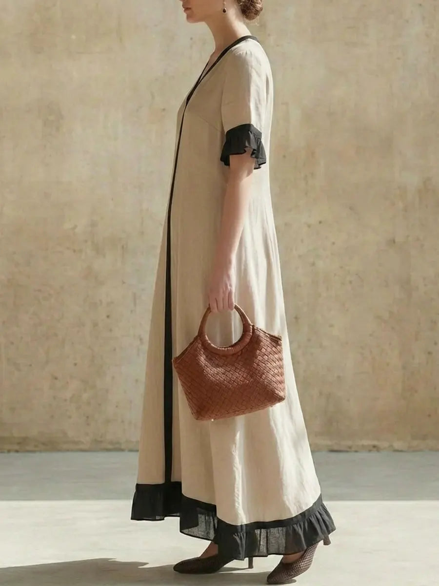 Women's Solid Color Striped Art Casual Stylish Cotton Organza Patchwork Dress