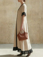 Women's Solid Color Striped Art Casual Stylish Cotton Organza Patchwork Dress