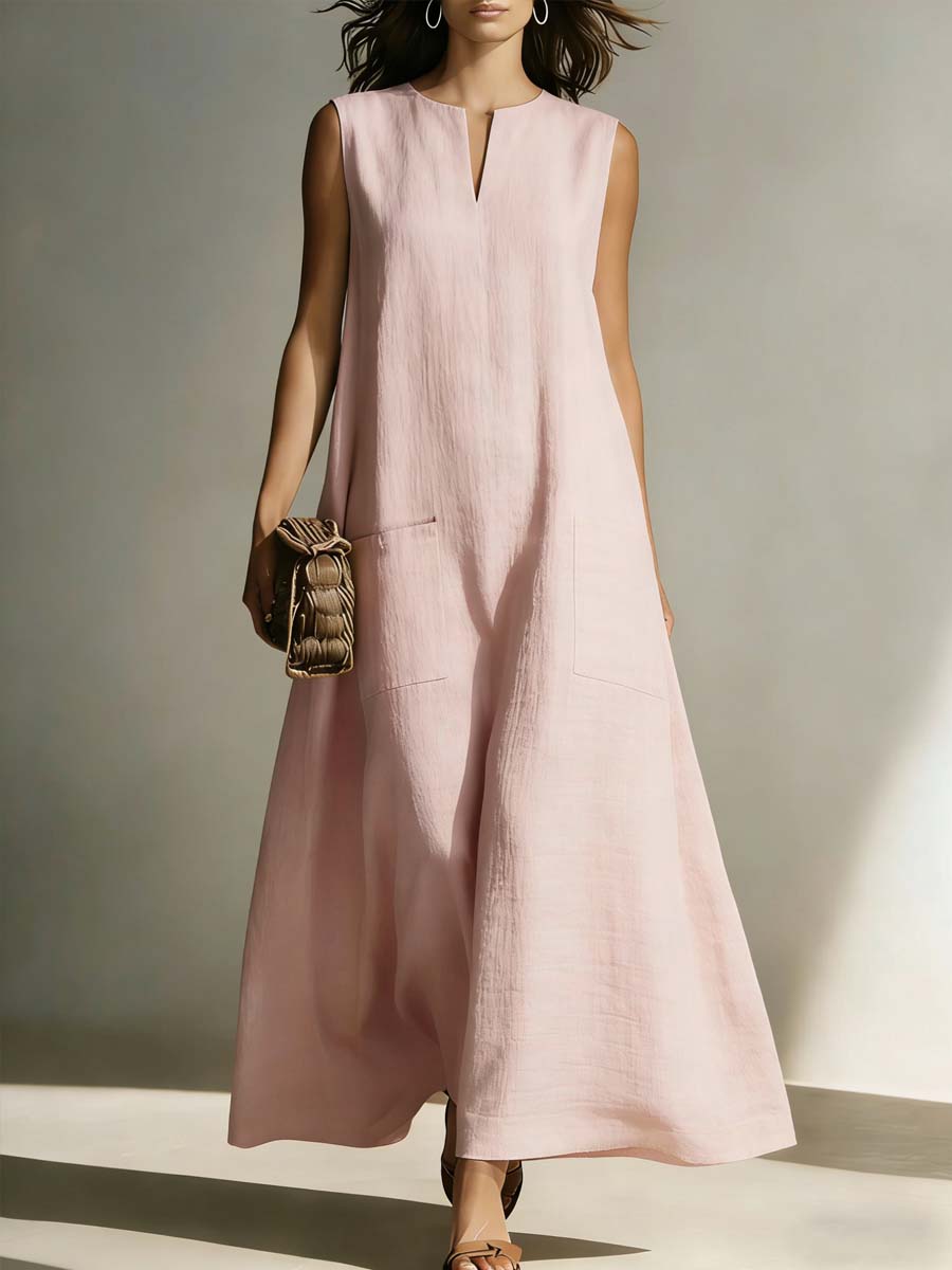 Women's Casual Simple Cotton And Linen Dress