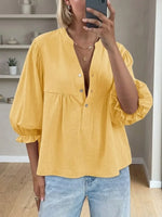 Women's Puff Sleeve Cotton And Linen Top
