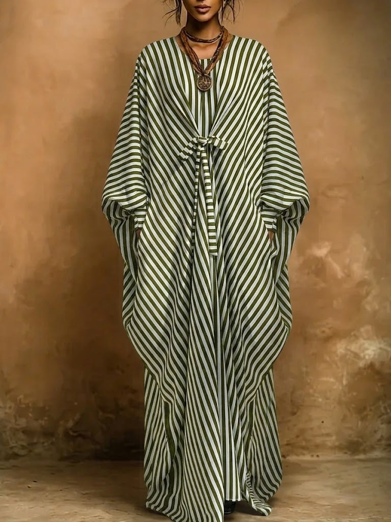 Retro Loose-fit Striped Maxi Dress