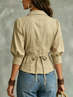 Women's Solid Color Art Casual 3/4 Sleeve Cotton Linen Shirt