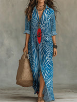 Women's Boat Stripes Pattern-printed Casual Long Dress