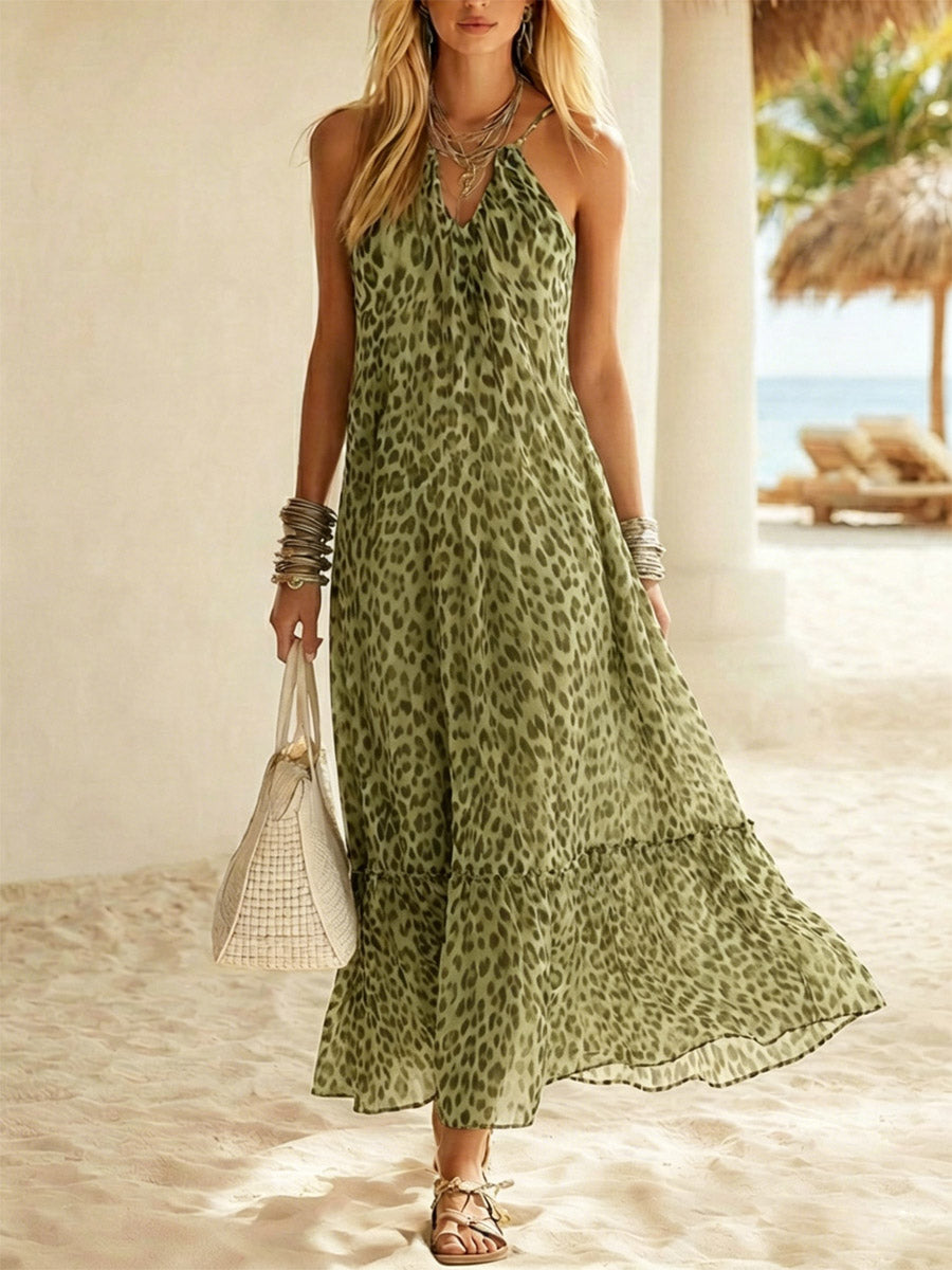 Women's Leopard Pattern Art Print Stylish Casual Sleeveless Dress