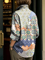 Women's Artistic Floral Print Metal-button Shirt