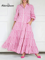 Women's Plaid Long-sleeved Cotton Dress