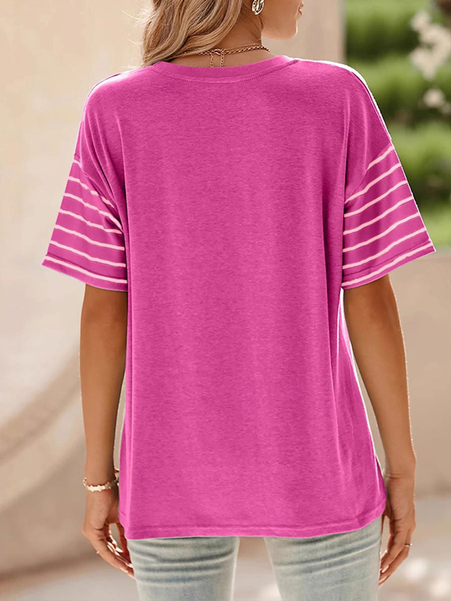 Women's Crew Neck Casual Striped Color-block Short-sleeve T-shirt