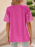 Women's Crew Neck Casual Striped Color-block Short-sleeve T-shirt