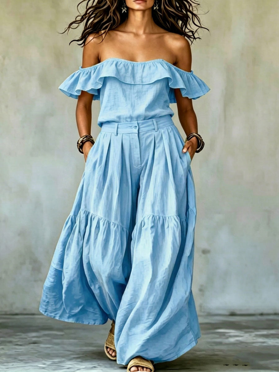 Women's Solid-color Off-the-shoulder Long-sleeve Casual Dress