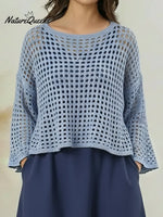 Women's Cozy Crocheted Openwork Pullover Top