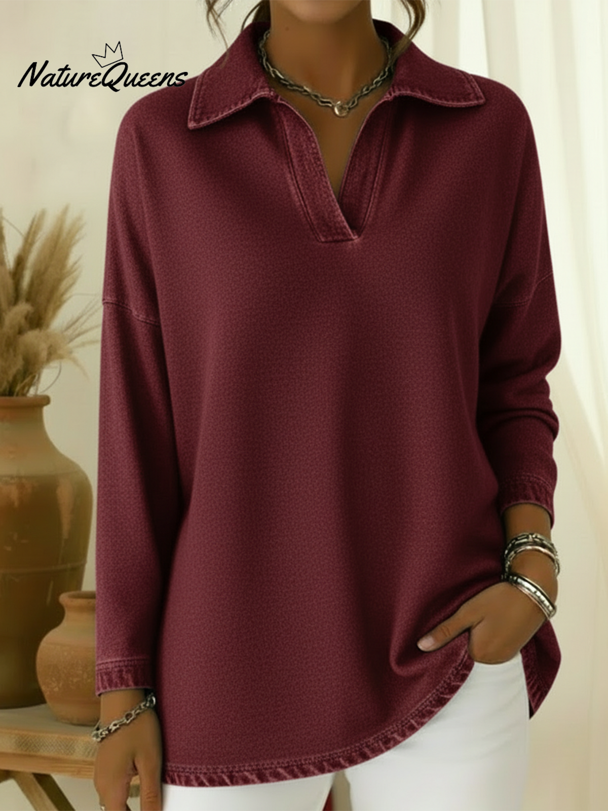 Unisex Casual Polo-neck Denim Sweatshirt