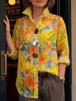 Women's Vintage-print Lapel Shirt — Long Sleeve Casual Loose Fit