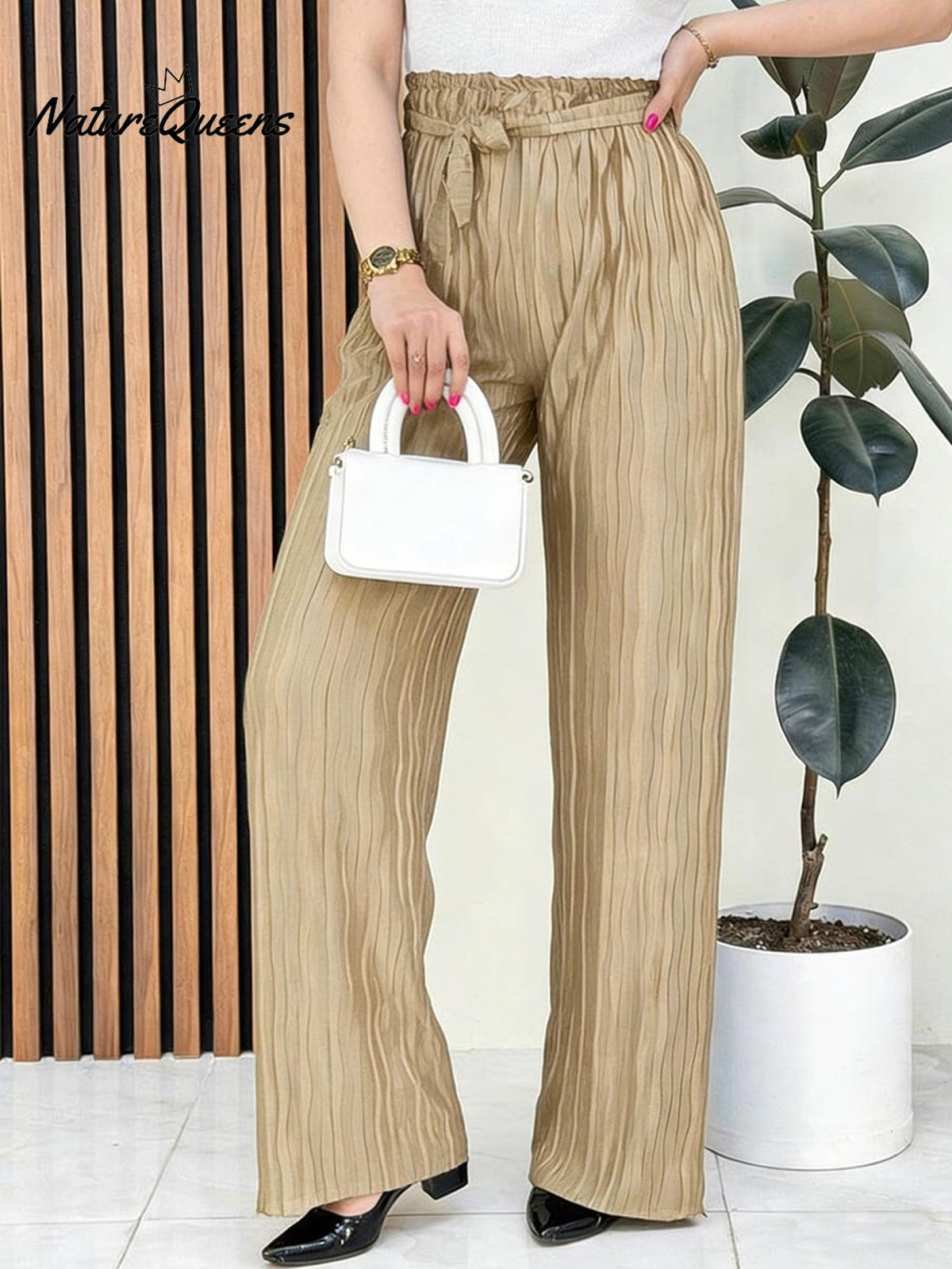 Women's Solid Color High-waisted Drawstring Casual Loose Wide-leg Pants