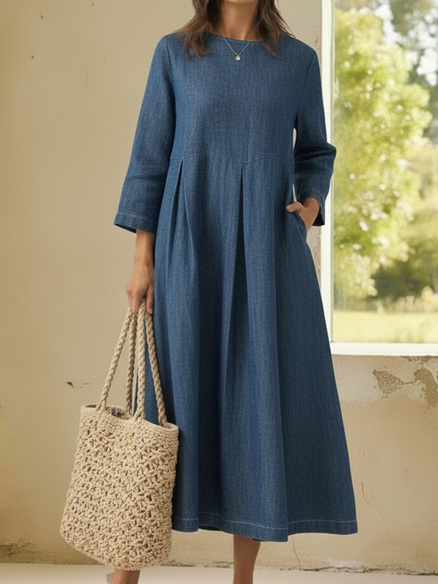 Elegant And Cozy Denim Cotton Dress
