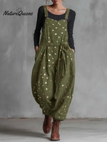 Women's Casual Gold Polka Dot Cotton Jumpsuit