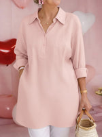 Women's Solid Color Shirt Collar Long-sleeved Casual Loose Cotton And Linen Top