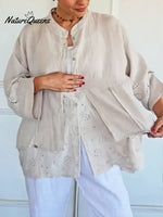 Women's Lace-paneled Cotton And Linen Shirt