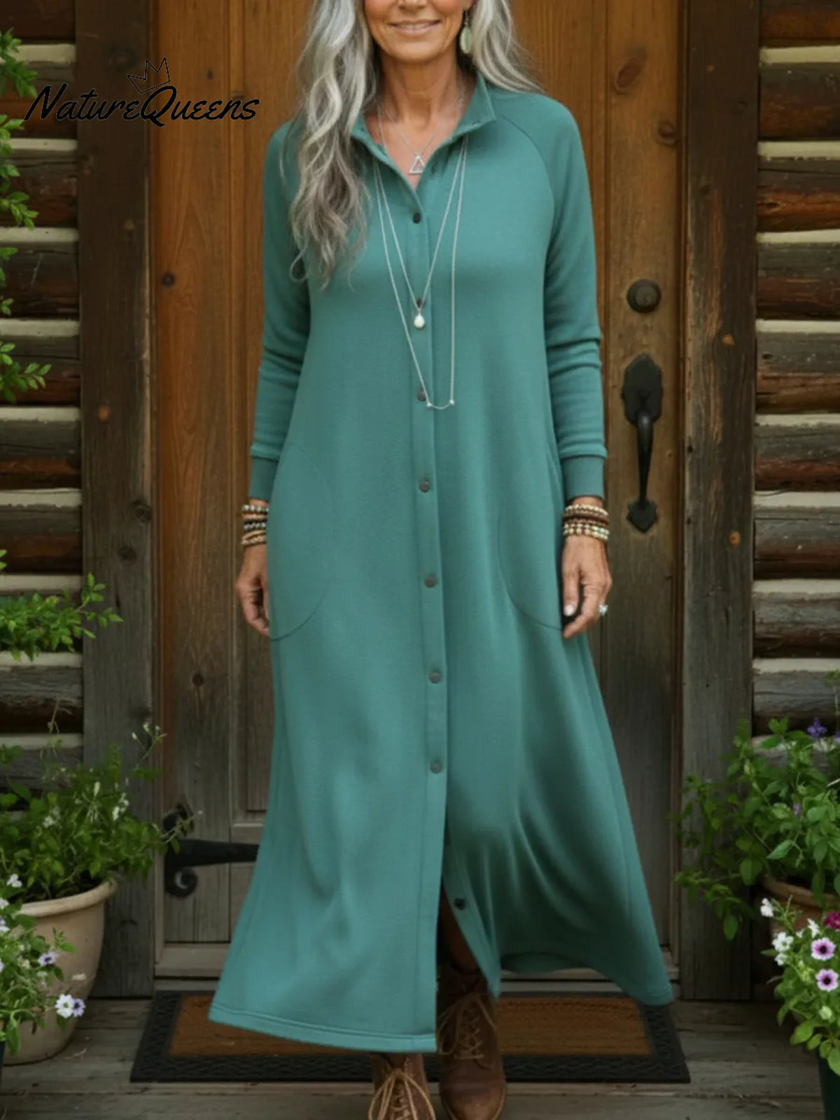 Casual And Cozy Button-up Sweatshirt Dress