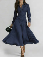 Elegant Patchwork Pleated Chiffon Denim Dress