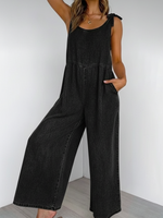 Casual Lace-up Loose Denim Jumpsuit