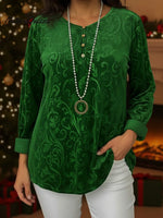 Elegant Button-down Velvet Loose-fitting Shirt Top