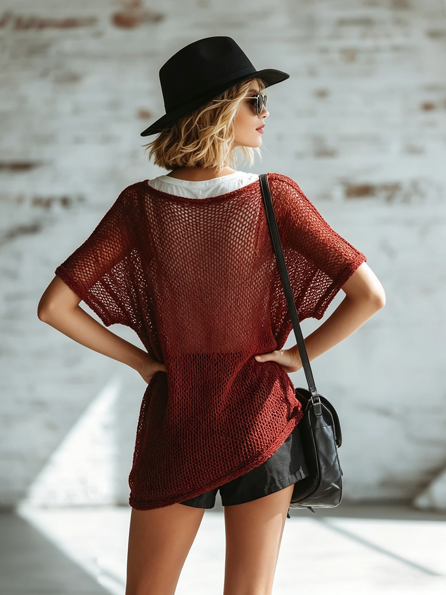Casual & Sexy Loose-fit Open-knit Top