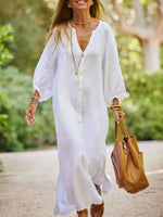 Women's Solid Color Art Casual Cotton Linen Long Dress