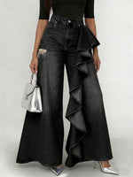 Stylish Cozy Asymmetrical Ruffles Wide-leg Denim Jeans