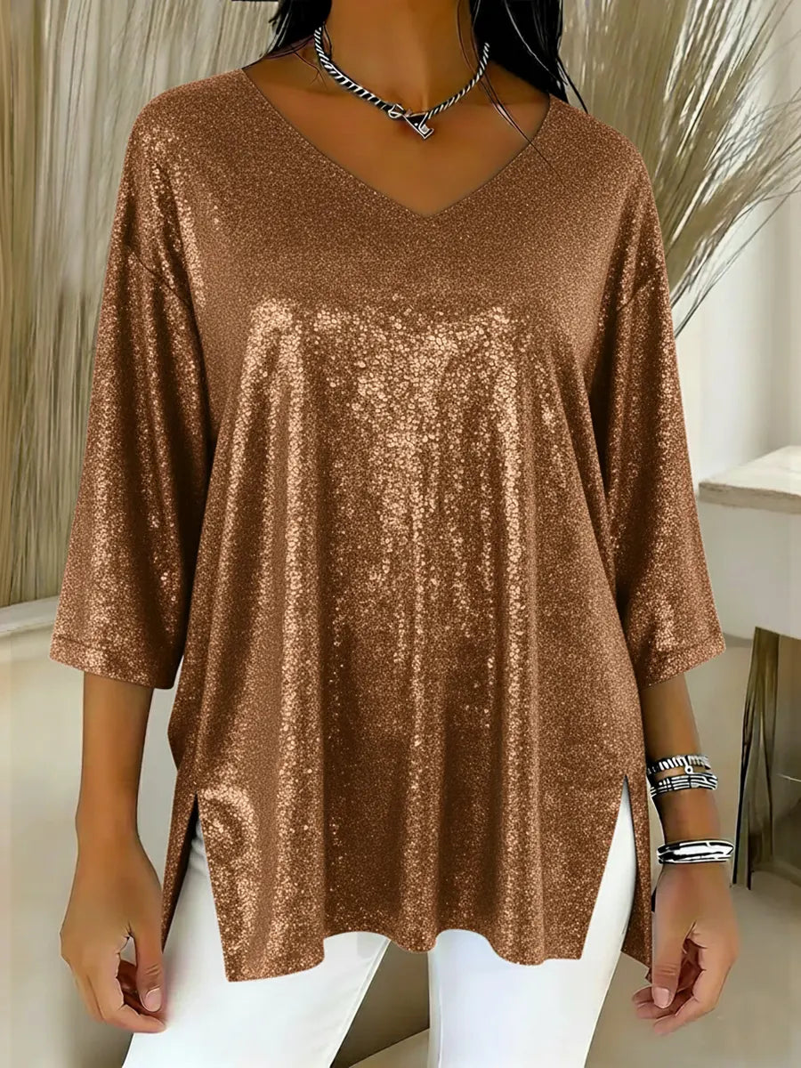 Women's Sparkly V-neck Top