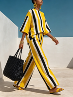 Vibrant Resort Striped Top And Wide-leg Pants Set
