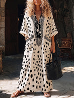 Breathable Cozy Polka-dot Cotton-linen Boho Dress